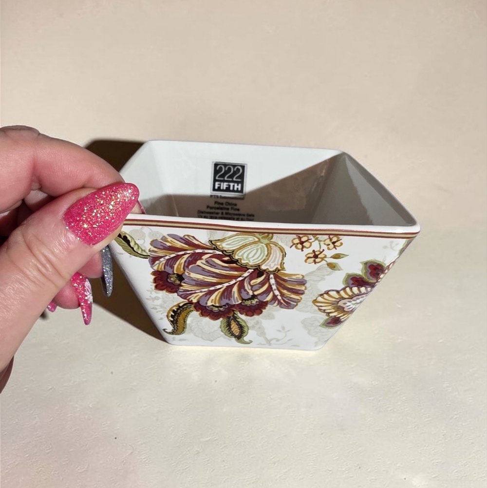 222 Fifth "Gabrielle" Floral Design Square Appetizer Bowl